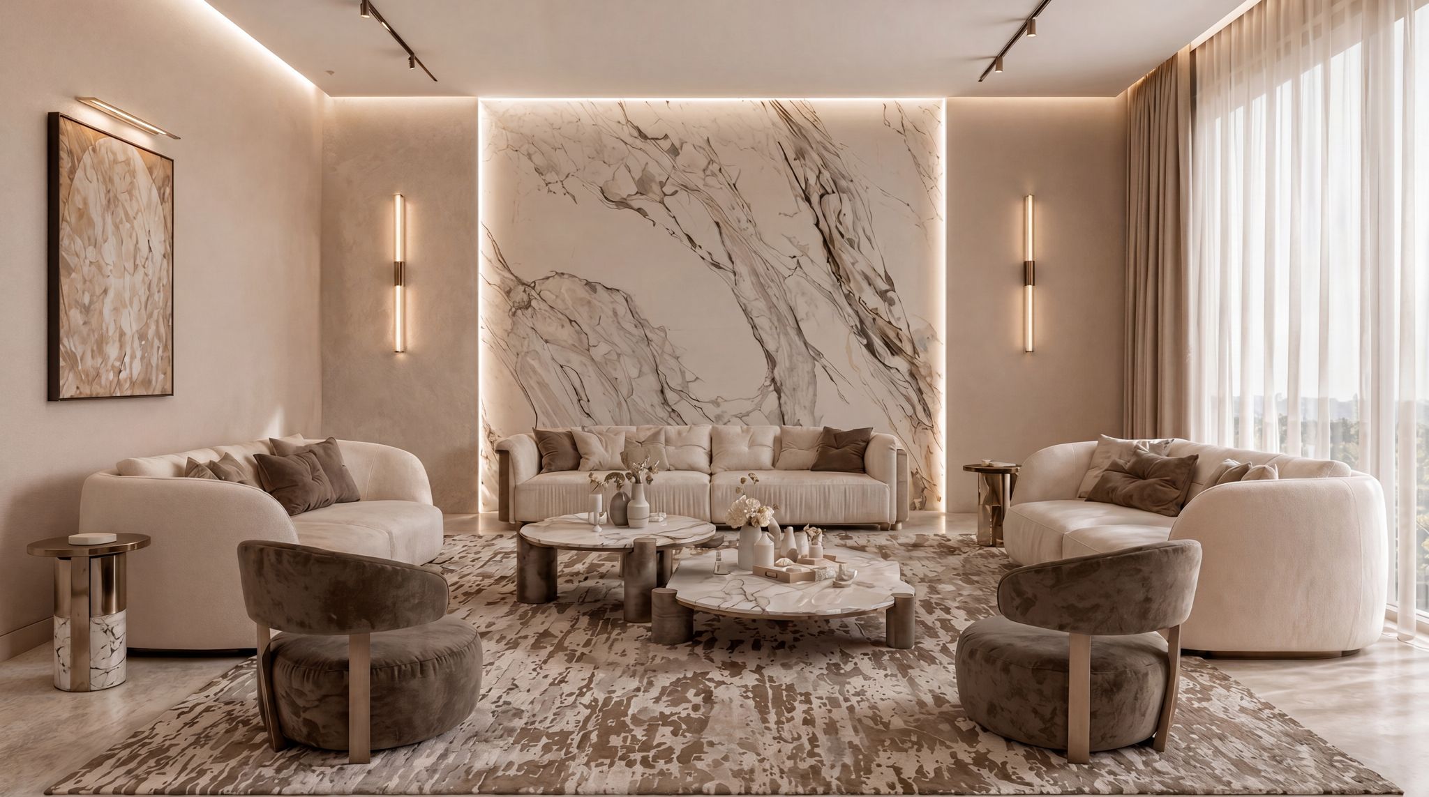 Padel Living Residences — formal lounge with marble feature wall